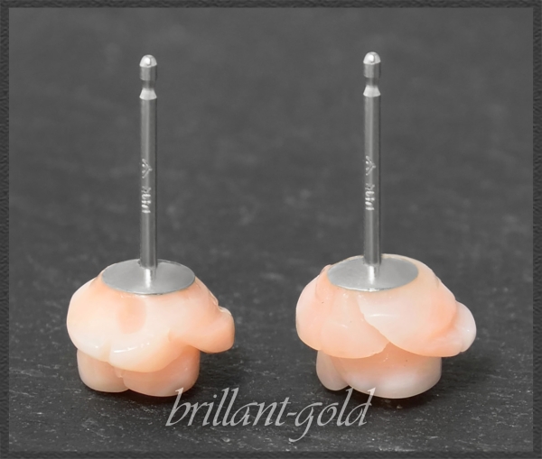 Preview: Ohrstecker rosa Edel-Koralle Rosen Blume, 585 Gold